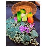 Glass Veggies & Fruits, Basket & Table Runner