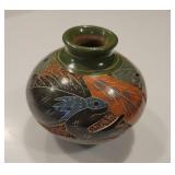 Small Urn Vase Pottery Piece - Iguanas