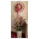 Large Vase, Faux Flowers, & Hat