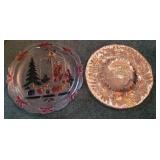 Glass Christmas Platters x2