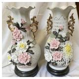 2 Pcs Capodimonte Style Porcelain Vase