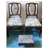 Vintage Queen Anne Style Upholstered Chair & Stool