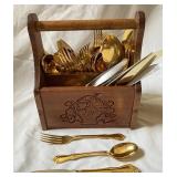 Oneida Gold Toned Flatware w/ Wooden Box