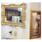 Gold Framed Mirror w/ Wall Art