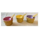 3 Pcs. Ice Cream Bowls w/ Spoons