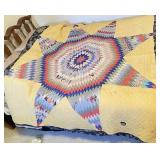 Hand Stitched Yellow and Blue Quilt