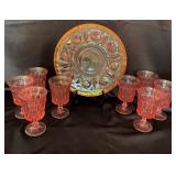 8 Pcs Pink Depression Goblets & Serving Dish