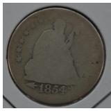 1854 U.S. Silver Seated Liberty Quarter