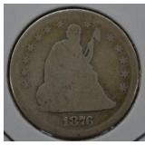 1876 U.S. Silver Seated Liberty Quarter