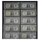 10 pcs. US $1 Silver Certificates