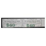 Confederate $40 Bond Coupons; Uncut Pair