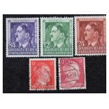 WWII Nazi Germany Adolf Hitler Stamp Set; 5 Pcs.