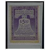 1945 $5 WWII U.S. Auto Tax Stamp, Philatelic Post