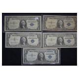 5 pcs. US $1 Silver Certificates