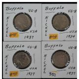 4 pcs. Buffalo Nickels