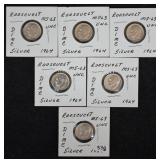 6 pcs. Silver Roosevelt Dimes
