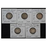 5 pcs. Silver Mercury Dimes