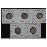 5 pcs. Silver Mercury Dimes