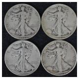 4 pcs. 1929 S & D Walking Liberty Half Dollars