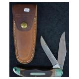 Vintage Old Timer 2-Blade Knife w/ Leather Sheath