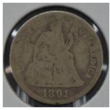 1891 U.S. Silver Seated Liberty Dime