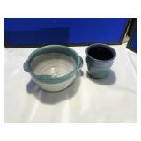 Blue Drip Glazed Mixing Bowl & Vase