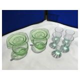 4 Pcs of Green Depression Glass & 5 Small Pcs Stem