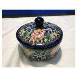 Hand Painted Pottery Powder Bowl From Poland