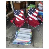 2 American Flag Folding Lawn Chairs & 2 Beach Chai