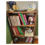 Wood Shelf, Cookbooks, & An Assortment of Items