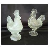 Pair of Glass Standing Rooster Candy Dishes