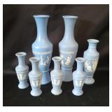 7 Pcs Painted Greek Glass Urn Vases