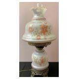 Vintage Floral Hurricane Glass Lamp - works