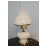 Vintage Hobnail Hurrican Milk Glass Lamp- Works
