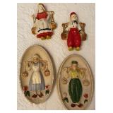 4 Pcs Chalkware Dutch Boy & Girl Wall Plaques