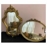 2 Pcs Gold Colored Hanging Mirrors