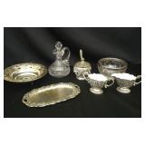 7 Pcs Silver Plate & Glass Servingware