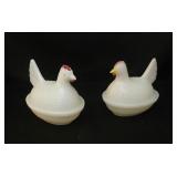 Pair of Milk Glass Nesting Hens
