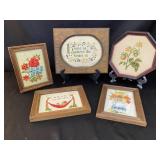 5 Pcs Vintage Framed  Needlepoint Art