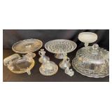 Assortment of Glass Cake Stands, Cruets & More