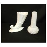 Milk Glass Hobnail & Cornucopia Vases