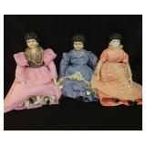 Antique 3 Pcs Porcelain Dolls