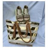Gold Tone New Sandals & Gold & Tan Sonoma Bag