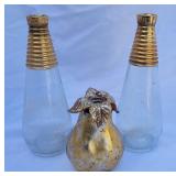 Gold Trim Vases & Gold Pear Candle Holder
