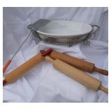 Vintage Rolling Pins & Serving Dish w/ Stand