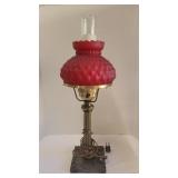 Red Glass Hurricane Lamp 23.5" tall
