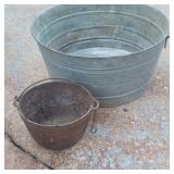 Aluminum Wash Bin & Cast Iron Bean Pot