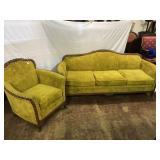 Vintage French Walnut Couch w/ Matching Chair