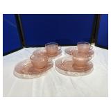 Pink Depression in Sandwich Pattern Cups & Saucers