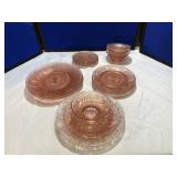 Pink Depression in Sandwich Pattern 16 Pcs Dishes